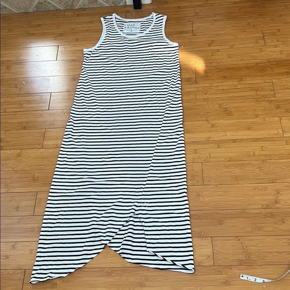 Frank and Eileen Tee Lab Striped Asymmetrical Hem Tank Dress White Black Stripe - Picture 6 of 10